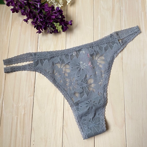 PINK Victoria’s Secret Gray Strappy Lace Thong XL - Picture 2 of 6